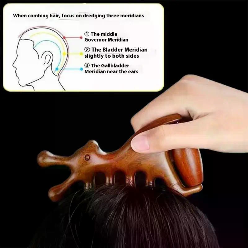 Hair Care With Protein - Wooden Massage Comb Head Meridian Scalp